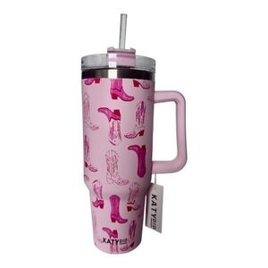 Katy Did Pink Cowboy Boot Tumbler 40oz Insulated Travel Mug Handle Straw